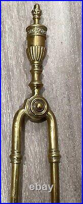 Antique French Louis XVI Style Urn Flame Brass Bronze Fireplace Tools