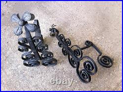 Antique French Wrought Iron Companion Andirons Rests Set Fireplace Tools (BL502)