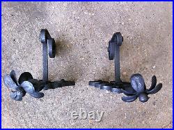 Antique French Wrought Iron Companion Andirons Rests Set Fireplace Tools (BL502)