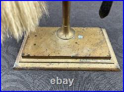 Antique Golden Brass Finish Fireplace Tool Set And Stand Vintage Brush Poker