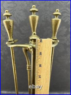 Antique Golden Brass Finish Fireplace Tool Set And Stand Vintage Brush Poker