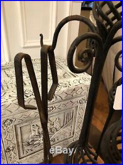 Antique Gothic Cast Iron Fireplace Tools Poker Set/Victorian Ornate
