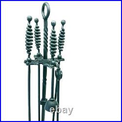 Antique Gothic Style Wrought Iron Fireplace Tool Set with Claw Feet Stand