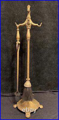 Antique Hammered Gold Gilt Iron Fireplace Tool Set With Stand 377. B Arts & Crafts