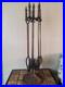 Antique Hammered Iron/Brass 4Pc Fireplace Tool Set Art Nouveau English Regency