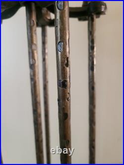 Antique Hammered Iron/Brass 4Pc Fireplace Tool Set Art Nouveau English Regency