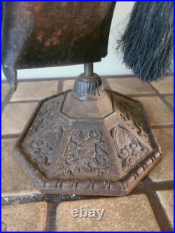 Antique Hammered Iron/Brass 4Pc Fireplace Tool Set Art Nouveau English Regency