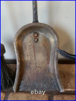 Antique Hammered Iron/Brass 4Pc Fireplace Tool Set Art Nouveau English Regency