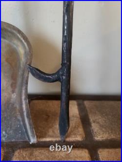 Antique Hammered Iron/Brass 4Pc Fireplace Tool Set Art Nouveau English Regency