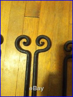 Antique Hand Forged Wrought Iron 3 Piece Fireplace Tool Set
