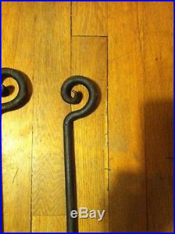 Antique Hand Forged Wrought Iron 3 Piece Fireplace Tool Set