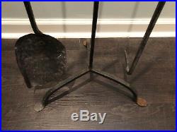 Antique Hand Hammered Wrought Iron Appalachian Style Fireplace Hearth Tools Set