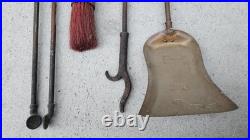Antique Hand Wrought-Iron Bronze Fireplace Fire Tool Set w Stand Rare