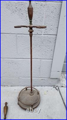 Antique Hand Wrought-Iron Bronze Fireplace Fire Tool Set w Stand Rare