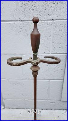 Antique Hand Wrought-Iron Bronze Fireplace Fire Tool Set w Stand Rare