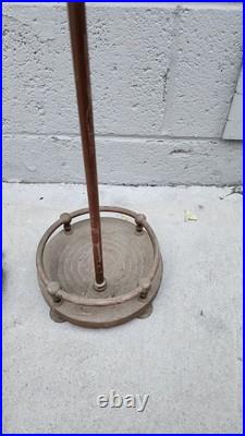 Antique Hand Wrought-Iron Bronze Fireplace Fire Tool Set w Stand Rare
