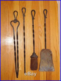 Antique Hand Wrought Iron Fireplace Home Tool Set Hand Scroll Blacksmith Forged