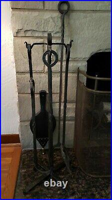 Antique Heavy Fireplace Tool 6-piece Set Wrought Iron Loop Handle from Castle