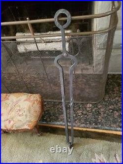 Antique Heavy Fireplace Tool 6-piece Set Wrought Iron Loop Handle from Castle