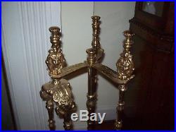 Antique Hollywood Regency Polished Brass 4 Piece Fireplace Tool Set