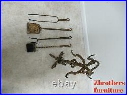 Antique Italian Hand Hammered Wrought Iron Gold Gilt Fireplace Tools Set Regency