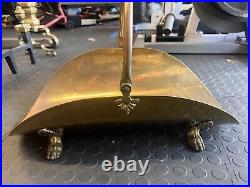 Antique Large Brass & Iron Fireplace Tool Set (Shovel, Poker, Tongs) Marble Base