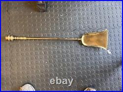 Antique Large Brass & Iron Fireplace Tool Set (Shovel, Poker, Tongs) Marble Base