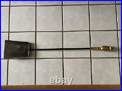 Antique Large Brass & Iron Fireplace Tool Set (Shovel, Poker, Tongs) Marble Base