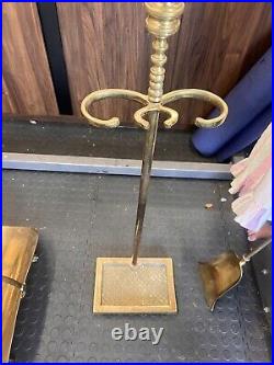 Antique Large Brass & Iron Fireplace Tool Set (Shovel, Poker, Tongs) Marble Base