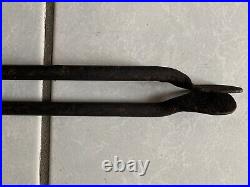 Antique Large Brass & Iron Fireplace Tool Set (Shovel, Poker, Tongs) Marble Base