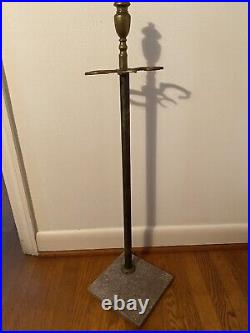 Antique Large Brass & Iron Fireplace Tool Set (Shovel, Poker, Tongs) Marble Base