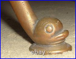 Antique NATUICAL 5 Piece Victory SHIP DOLPHIN FEET BRASS IRON Fireplace TOOL SET