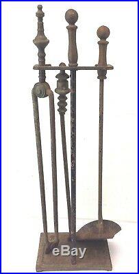 Antique Old Brass Handle Fireplace Tool Set 60-253 Base Shovel Tongs Poker