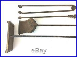 Antique Old Brass Handle Fireplace Tool Set 60-253 Base Shovel Tongs Poker
