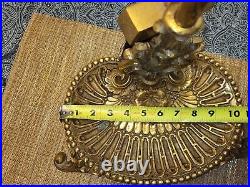 Antique Ornate Brass Fire Tool Set With Scalloped Bottom Stand