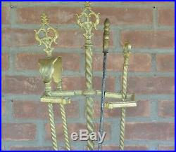 Antique Ornate French Brass Fireplace Tool Set