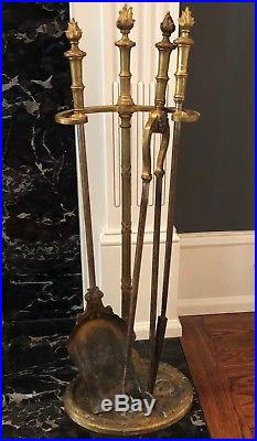 Antique Ornate Ormolu Set of 3 Fireplace Tools with Stand
