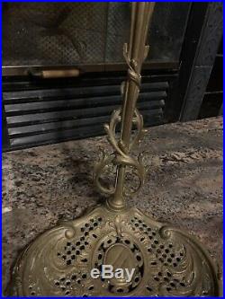 Antique Ornate Solid Brass Fireplace Tools Set 2 Piece With Stand French Decor