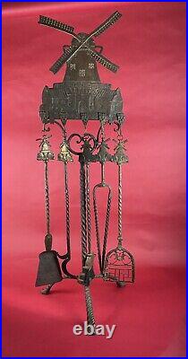 Antique Oscar Bach Windmill Fireplace Tools Brass 46 Complete