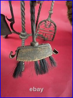 Antique Oscar Bach Windmill Fireplace Tools Brass 46 Complete