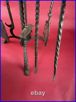 Antique Oscar Bach Windmill Fireplace Tools Brass 46 Complete