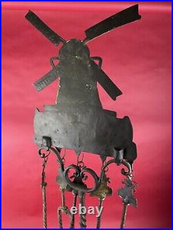 Antique Oscar Bach Windmill Fireplace Tools Brass 46 Complete