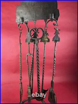 Antique Oscar Bach Windmill Fireplace Tools Brass 46 Complete