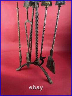 Antique Oscar Bach Windmill Fireplace Tools Brass 46 Complete