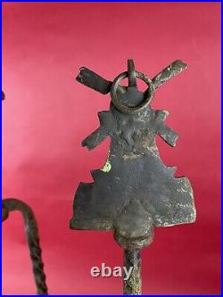 Antique Oscar Bach Windmill Fireplace Tools Brass 46 Complete