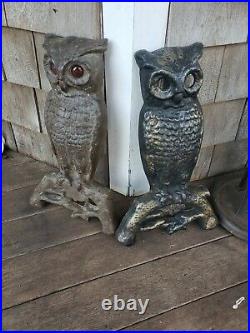 Antique Owl Andirons with Set of Fireplace Tools