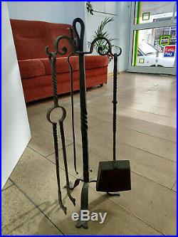 Antique Set Fireplace Tools Hand Hammered with Stand Hearth Home 1930s