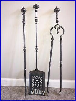 Antique Silver Fireplace Hearth Tool Set, American English Victorian Colonial