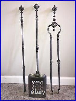 Antique Silver Fireplace Hearth Tool Set, American English Victorian Colonial