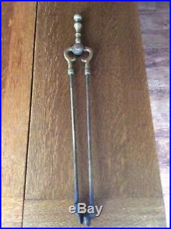 Antique Solid Brass Fireplace Tool Set 1800s